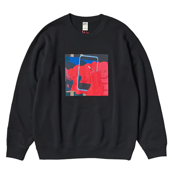 UNIQLO KAWS X WARHOL 2024 COLLAB PHONE GRAPHIC CREWNECK (BLACK)