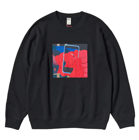 UNIQLO KAWS X WARHOL 2024 COLLAB PHONE GRAPHIC CREWNECK (BLACK)