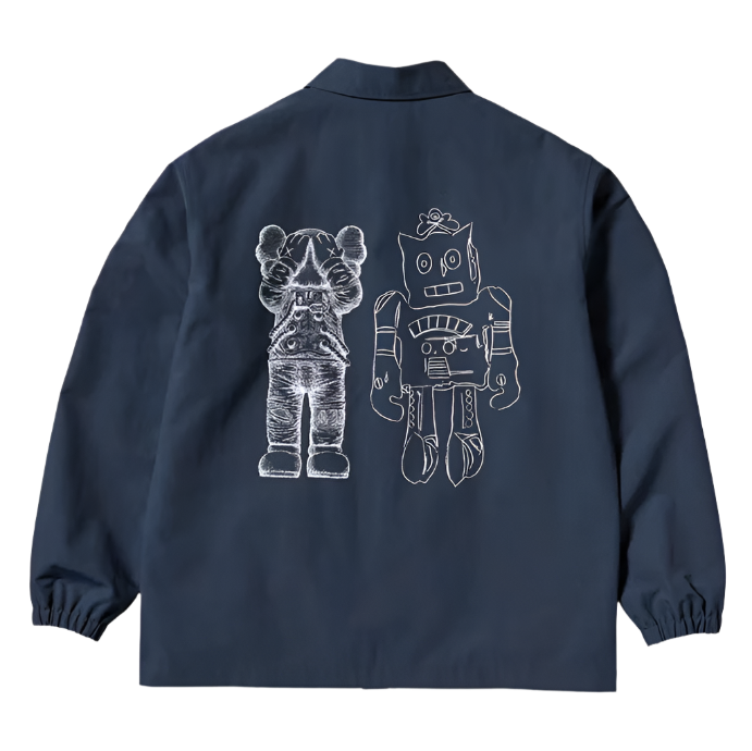 UNIQLO KAWS X WARHOL 2024 COLLAB ROBOT GRAPHIC COACH JACKET (NAVY)