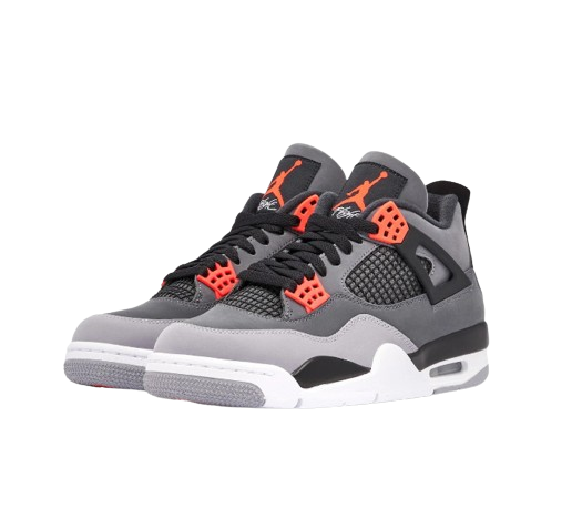 NIKE AIR JORDAN 4 IV 'GREY INFRARED' TRAINERS (GREY/RED)