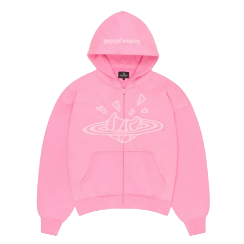 BROKEN PLANET MARKET 'OUTER SPACE' ZIP-UP HOODIE (CANDY PINK)