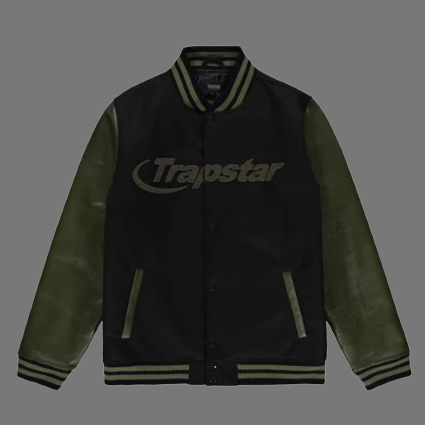 TRAPSTAR HYPERDRIVE VARSITY BOMBER JACKET (BLACK OLIVE GREEN)