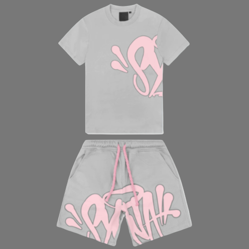 SYNAWORLD SYNA SHORTS & TEE TWINSET (GREY/PINK)