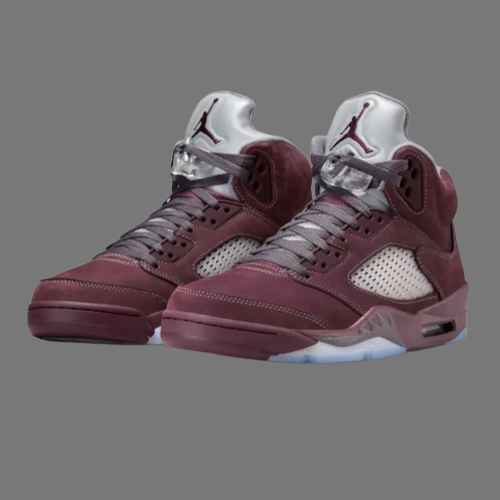 NIKE AIR JORDAN 5 V 'RETRO DEEP MAROON SILVER' TRAINERS (MAROON)