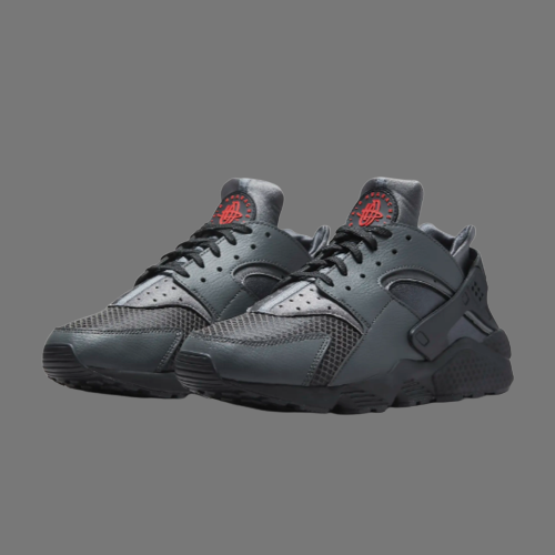 NIKE AIR HUARACHE TRAINERS (GREY/PICANTE RED)