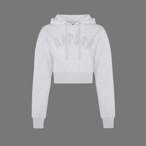 TRAPSTAR IRONGATE STUD WOMEN'S CROPPED HOODIE (GREY)